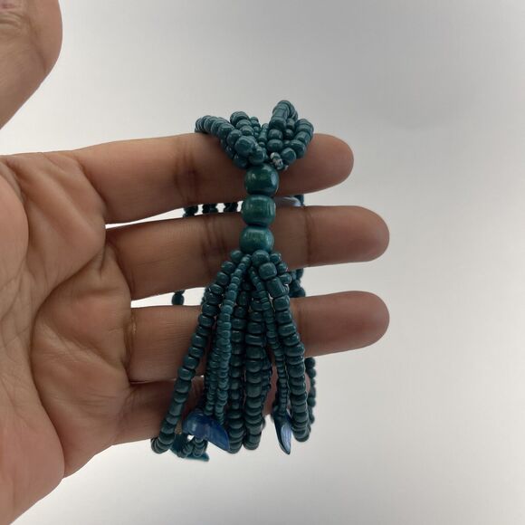 Vintage Stretch Bracelet Blue Turquoise Small Chip Mother of Pearl Wide B#8 - Picture 4 of 8